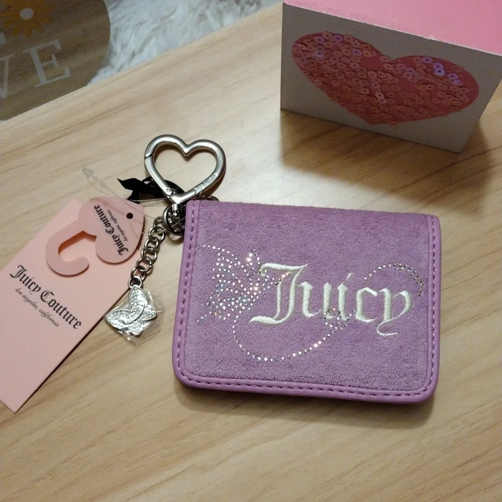 Juicy Couture Violet Tulle Wing It Card Case with Heart Charm Key Fob 🦋✨ 🆕